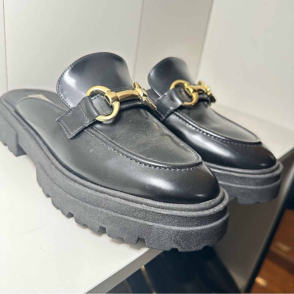 Steve Madden Black Mules with Gold Accents - Picture 3 of 9